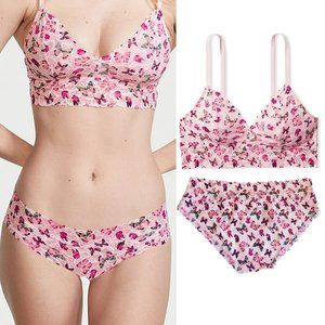 Pink Victoria's Secret Floral Bralette and Hiphugger Panty